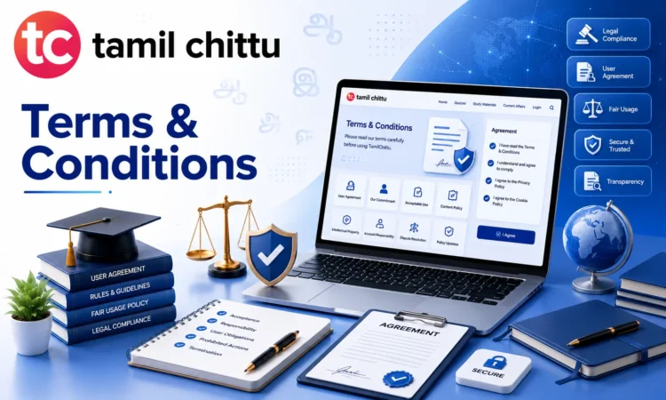 Terms & Conditions Terms and Conditions page of Tamil Chittu explaining website usage rules, user responsibilities, intellectual property rights, and legal terms.